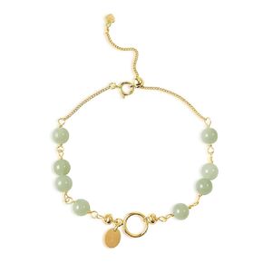 Daumier Handmade Hetian Jade Green Natural Bead Bracelet Gold Filled Good Lucky Money Charm Jewelry Chain Gift for Women