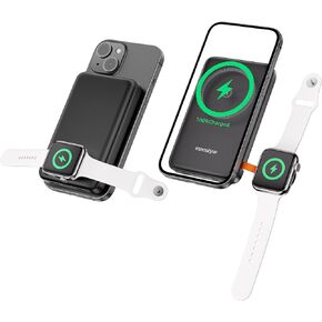 Magnetic Power Bank 10000mah Portable 2 in 1 Wireless Charger Travel Battery Pack Slim Magsafe Charger for iPhone 15 14 13 12 Series with Apple Watch Charger 20W PD Fast Charging USB C (Black)