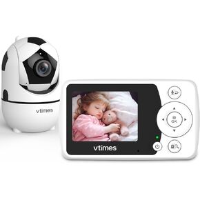 Video Baby Monitor with Camera and Audio - LCD Screen, Baby Camera Monitor No WiFi Night Vision VOX Mode Pan-Tilt-Zoom Temperature Display Two-Way Audio Lullabies Feeding Alarm - 1000ft Range