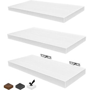 Floating Shelves 16 Inch Set of 3, Wall Mounted Rustic Wood Shelf for Wall Decor, Wall Shelves for Bathroom Storage, Bedroom Living Room Kitchen, Hanging Shelf Set, Black