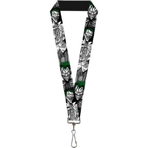 Buckle Down Lanyard-1.0"-Joker Laughing Poses Black/White/Green