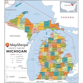 Michigan Counties Map - Standard - 36" x 40.75" Laminated