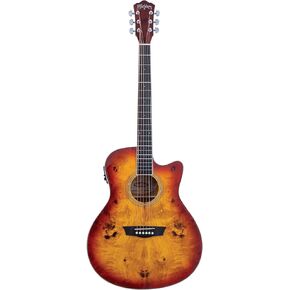 Washburn Deep Forest Burl 6 String Acoustic-Electric Guitar, Right, Amber Fade (DFBACEA)