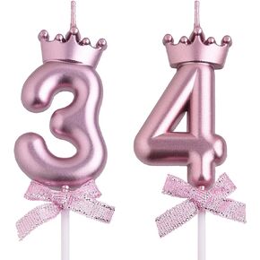 34th 43rd Birthday Candles, Rose Gold 43 34 Year Old Number Birthday Candles, Happy Birthday Party Cake Topper Decoration Gifts for Women Men