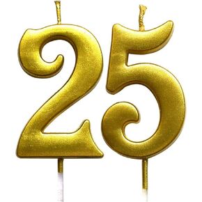 MAGJUCHE Gold 25th Birthday Numeral Candle, Number 25 Cake Topper Candles Party Decoration for Women or Men