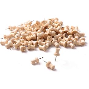 Wooden Push Pins Wood Thumb Map Tacks for Cork Boards and Home Office Craft Projects, Natural Color, 100 Pieces
