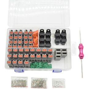 190PCS Deutsch DT Connector Kit,20 Set 2 Pin Electrical Connectors,DT04-2P/DT06-2S Automobile Waterproof Connector,1011-344-0205 Black Dust Cap,16# Solid Contacts and Removal Tool (A-2 Pin 20 Set) in Kuwait
