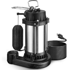 SURAIELEC Sump Pump Submersible, 3/4 HP Sump Pumps for Basements, 4400 GPH, Automatic Sump Pump with Vertical Float Switch, 1-1/2'' NPT Discharge, 25ft Cord, Cast Iron and Stainless Steel, UL Listed