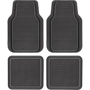 Motor Trend Two-Tone Black/Beige Focus Rubber Car Floor Mats for Autos SUV Truck & Van - All-Weather Waterproof Protection Front & Rear Liners, Trim to Fit Most Vehicles