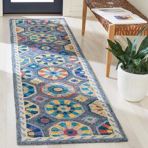 سجادة Safavieh Metro Collection Runner - 2'3" x 9'، أزرق وعاجي، صوف مصنوع يدويًا، مثالية للمناطق ذات حركة المرور العالية في غرفة المعيشة وغرفة النوم (MET116M)
