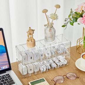 Tatuo 2 Pcs Plastic Cord Storage Box with Wire Ties and Sort Stickers, Clear Cable Organizer Box with Lid, Wire Desk Organizer Electronics Charger Organizer Case Cable Management Box for Office Home