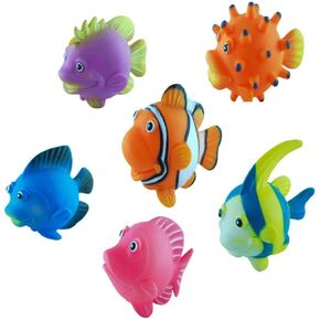 BOHS Rubber Squirting Fish - Cute Floating Cartoon Soft - Baby Bath Play Water Marine Animals Toys - 6 Count