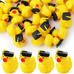 30pcs Mini Resin Ducks Charms Tiny Rubber Duck Accessories Rubber Ducks Fun Bachelor Cap Doll Duck Crafts for Family School Graduation Party Decorations Graduation Gifts