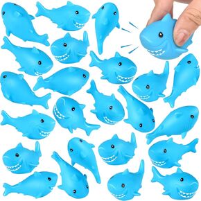 30 Pieces Rubber Sharks Blue Rubber Bath Sharks Cute Squeezable and Squeak Shark Small Rubber Sharks Bathtub Swimming Rubber Sharks Toys for Birthday Shower Bathtub Pool Party Favors