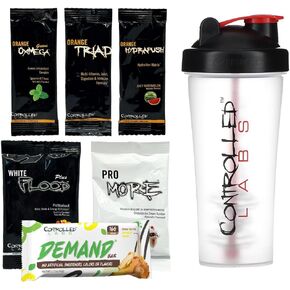 مجموعة عينات CONTROLLED LABS - خدمة فردية - White Flood Plus، بروتين PROmore، Orange HydraPush، غسيل الدماغ البرتقالي، Orange Triad، Oximega Greens، Green Magnitude، شريط الطلب، زجاجة الخلاط in Kuwait