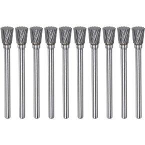 10pcs Carbide Rotary Burrs 1/8" (3mm) Shank 1/4" (6mm) Head Single Cut Inverted Cone N Shape Die Grinder Bits Rasp Files for Hard Metal Wood Stone Polishing Engraving