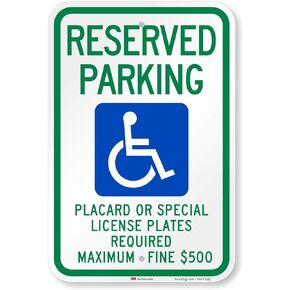SmartSign "Placard Or Special License Plates Required" Handicap Reserved Parking Sign | 12" x 18" 3M Engineer Grade Reflective Aluminum