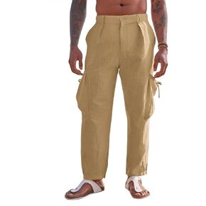 PASLTER Mens Linen Harem Pants Casual Elastic Waist Yoga Hippie Beach Cropped Pants