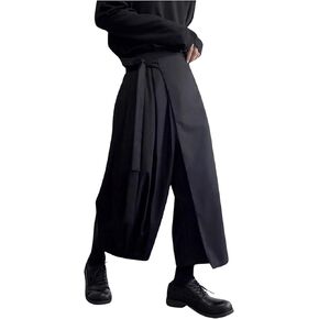 GORGLITTER Men's Wide Leg Fashion Pants Pleated Elastic Waist Designer Tie Side Wrap Trousers