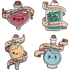 4 Pcs 4 Style Cartoon Colorful Potion Bottle Enamel Pin Witchcraft Wizardry Badge Set Backpack Bag Hat Accessories