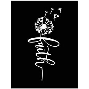 Faith Dandelion Coffee Vinyl Decal | White | Made in USA by Foxtail Decals | for Car Windows, Tablets, Laptops, Water Bottles, etc. | 2.1 x 4.5 inch