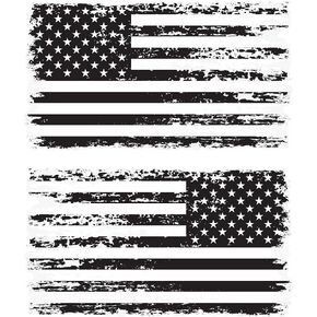 White & Black American Flag Decals (Mirrored 2-Pack) - Thin White Line Stickers for Cars & Windows (5.9 x 3.3 Inches Each) - Made in The USA