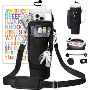 Cup Carrier Holder Bag with Stanley Strap, Metal Hook Loop, Stickers Cup Cover Tumbler Accessories for 40 oz Stanley, Water Bottle Pouch Holder Sling Crossbody Bag with Strap Walking (Cream) in Saudi Arabia