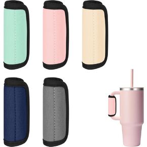 Cosmos 5 Pcs Handle Cover Compatible with Stanley Tumbler Handle, Water Bottle Handle Protector Coat Travel Mug Insulated Cup Handle Wrap Grip Sleeve Compatible with Stanley Cup Accessories, 5 Colors