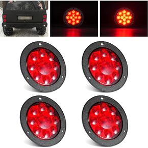 4Pcs 4" Round Red Stop Turn Tail Brake Truck Trailer Lights 12 LED 4 Inch Round LED Trailer Tail Lights Flange Mount Waterproof for RV Trucks 12V DC