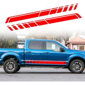 ramuel Car Auto Racing Body Side Stripes Vinyl Modified Stripe Decal Car Side Door Vinyl Stickers Decorative Stripes Decals Exterior Accessories for Pickup Truck Universal (2Pcs Black)
