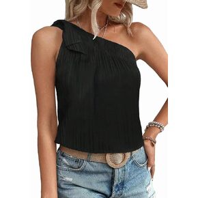 MakeMeChic Women's Casual Knot One Shoulder Sleeveless Solid Blouse Summer Tops