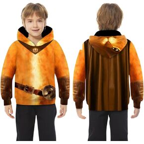 Kids Cat Puss n Boots Hoodie Costume the Last Wish Sweatshirt Halloween Cosplay Hooded Jacket for Boys Girls