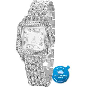 Halukakah Men's Diamond Watch - Horizon - Iced Out 18K Real Gold/Rose Gold/Platinum White Gold Plated 33MM Width Square Dial Quartz Wristband 8",Cuban Link Chain 8"+18",Come with Giftbox