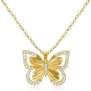 Gold Butterfly Pendant Necklace for Women 14K Gold Plated Hollow Butterfly Charm Choker Necklace Insect Fairy Cubic Zirconia Butterfly Necklace Adjustable Chain Trendy Jewelry Gift for Girls