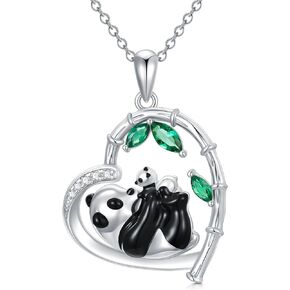 LONAGO Panda Necklace Silver Mother and Child Panda Heart Pendant Necklace Thanksgiving Birthday Christmas Gift for Women Girls in Kuwait