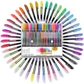 KXF 48 Packs Color Gel Ink Pens, Gel Pens Set 1.0mm Tip Glitter Neon Art Color pens for Kids Adult Coloring Books/Scrapbooking/Dyeing/Drawing/Doodling/Manga
