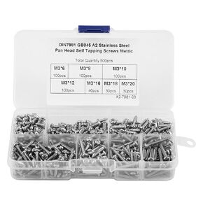 Button Head Socket Cap Screws, 500PCS M3 304 Steel Button Head Socket Cap Screws Assortment Kit with Plastic Box(Stainless Steel)