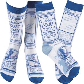 Humorous Quote Socks Primitives by Kathy Unisex Adult One Size - I Cannot Adult Today Closed Tomorrow Doesnt Look Good Either
