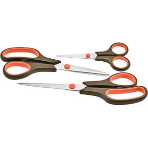 3-pack All Purpose Scissors 3 Sizes Ultra Sharp SS Blades Comfort Non-Slip Ergonomic Handle Great as Office Gifts, Home, Kitchen Shears, School, Sewing Fabrics, Crafts, And Multipurpose