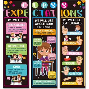 3 PCS Class Expectations Jumbo Poster for Classroom Decorations Class Rules Wall Poster Banner Back To School Educational Posters Supplies for Toddlers Preschool Kindergarten Elementary Class Decor