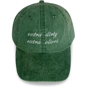 Extra Dirty, Extra Olives Washed Out Green Baseball Cap with Cursive White Embroidery On The Front | Martini Lovers, Drink Enthusiasts, Funny Outdoor Hat