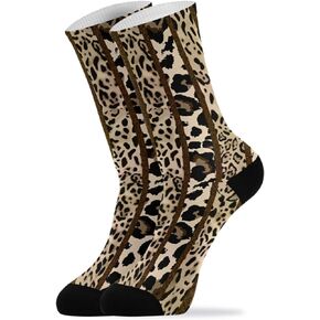 senya Women's Casual Crew Socks Soft Vintage Tiger Leopard Animal Print Athletic Socks Rose Flowers Socks