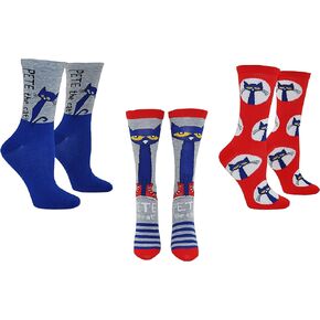 Pete the Cat Socks (Adult) (3 Pair) - (Women) Gifts Crew Socks - Fits Shoe Size: 4-10 (Ladies)