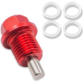 Pack-1 M14 x 1.5 Oil Drain Plug with Four Spacers, Sump Drain Nut Bolt Compatible with Most Honda, Mazda, Jeep, Volkswagen, Suzuki, Used for Reduces Debris, Car Accessories (Red)