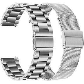 TRUMiRR Band Sets for Fossil Men's Gen 5 Carlyle/Garrett/Gen 6 44mm / Gen 5E 44mm Smart Watch, 22mm Solid Stainless Steel Metal + Mesh Loop Strap Watchband for Fossil Men's Gen 4 Explorist HR