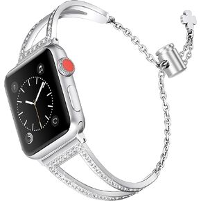Secbolt Bling Bands Compatible with Apple Watch Bands 38mm 40mm 41mm 42mm 44mm 45mm iWatch Series 9/8/7/6/5/4/3/2/1/SE, Women Dressy Metal Jewelry Bracelet Bangle Wristband Stainless Steel