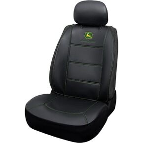 Plasticolor 008709R01 John Deere Deluxe Seat Cover Embroidired Logo High Contrast Stitching Premium 3 Piece Sideless Car Truck or SUV Seatcover with Cargo Pocket