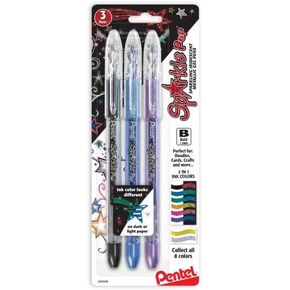 Pentel Sparkle Pop Shimmering Metallic Gel Pen, (1.0mm) Bold Line, Assorted Iridescent Ink Colors, 3 Pack