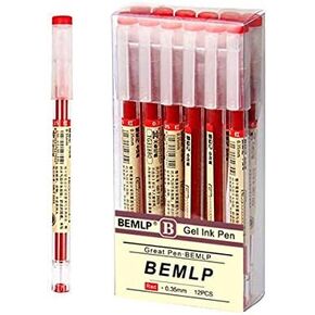 BEMLP Gel Ink Pen Extra Fine Point Pens Ballpoint Pen 0.35mm Red Liquid Ink Rollerball Gel Pens Premium Quick-Drying For Japanese Office School Stationery Supply 12 Packs