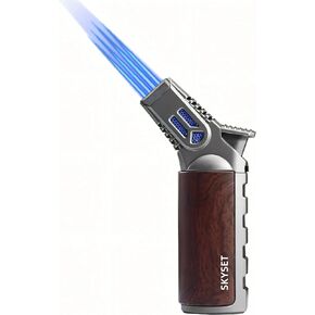 Torch Lighter, Metal Butane Gas Lighter, Lockable,4 Ignition Holes, Multifunctional Cooking Torch, Windproof Adjustable Flame Size, no Butane (03# Gold)